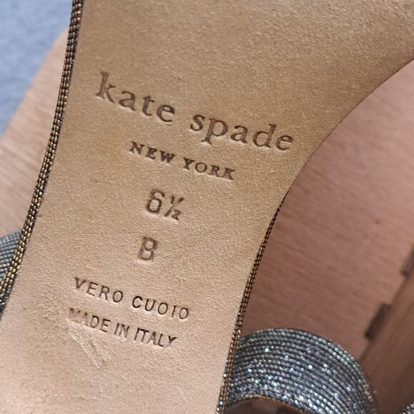 KATE SPADE NEW YORK Womens 6.5 Metallic Leather Isa Sandals Silver Glitter - Picture 8 of 15